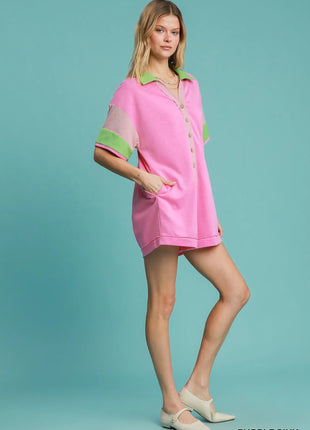 Umgee Contrast Trim Button Front Romper - MimiStylez