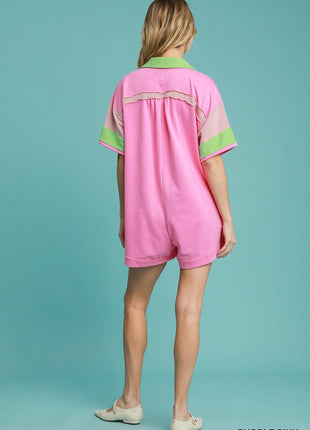 Umgee Contrast Trim Button Front Romper - MimiStylez