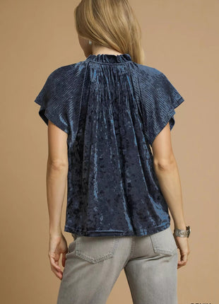 Umgee Crushed Velvet Pleated Blouse - MimiStylez