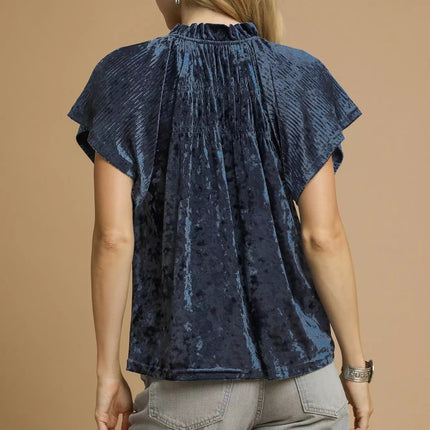Umgee Crushed Velvet Pleated Blouse - MimiStylez
