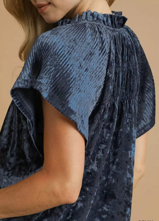 Umgee Crushed Velvet Pleated Blouse - MimiStylez