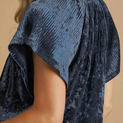 Umgee Crushed Velvet Pleated Blouse - MimiStylez