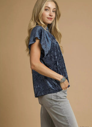 Umgee Crushed Velvet Pleated Blouse - MimiStylez