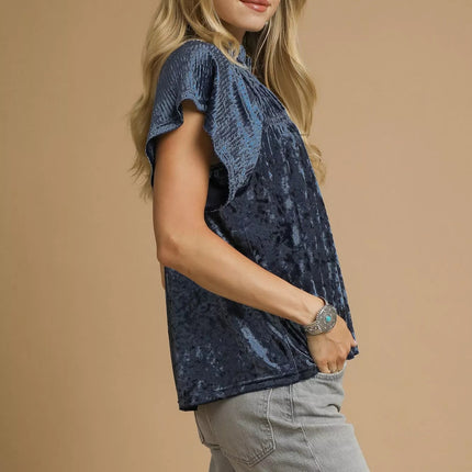 Umgee Crushed Velvet Pleated Blouse - MimiStylez