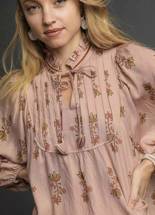 Umgee Floral Boho Peasant Blouse - MimiStylez
