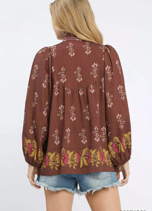 Umgee Floral Boho Peasant Blouse - MimiStylez