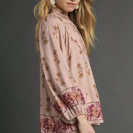 Umgee Floral Boho Peasant Blouse - MimiStylez