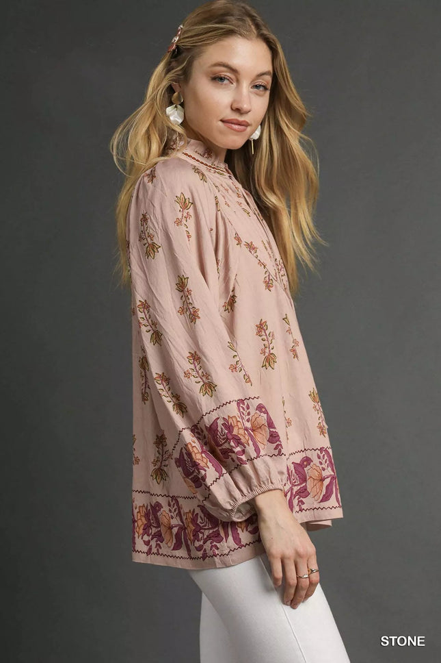 Umgee Floral Boho Peasant Blouse - MimiStylez