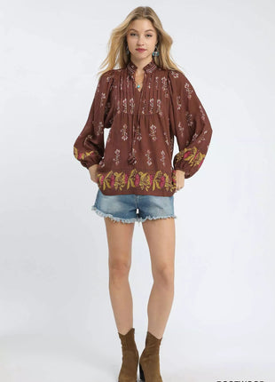 Umgee Floral Boho Peasant Blouse - MimiStylez