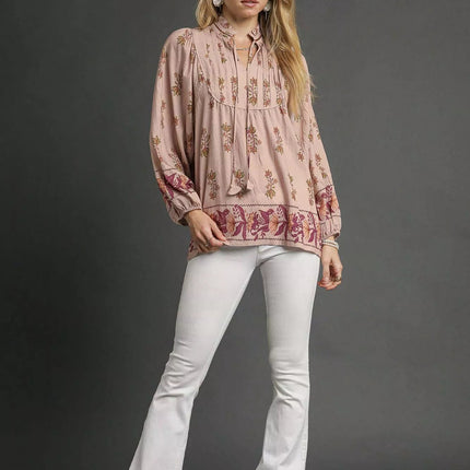 Umgee Floral Boho Peasant Blouse - MimiStylez