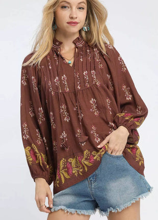 Umgee Floral Boho Peasant Blouse - MimiStylez