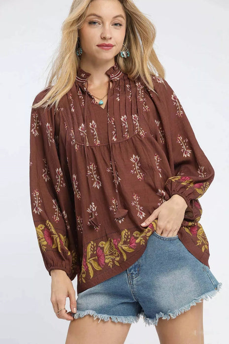 Umgee Floral Boho Peasant Blouse - MimiStylez