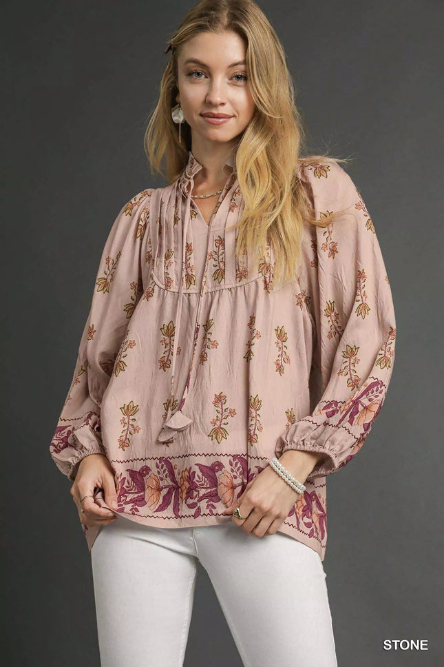 Umgee Floral Boho Peasant Blouse - MimiStylez