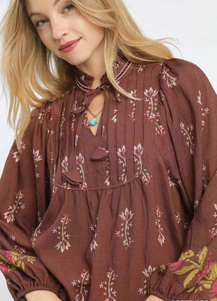 Umgee Floral Boho Peasant Blouse - MimiStylez