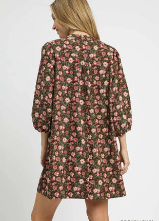 Umgee Floral Tie - Neck Babydoll Dress - MimiStylez