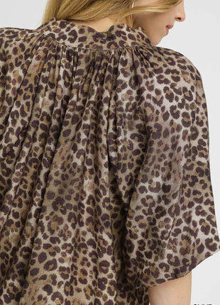 Umgee Leopard Bubble Sleeve Scalloped Hem Blouse - MimiStylez