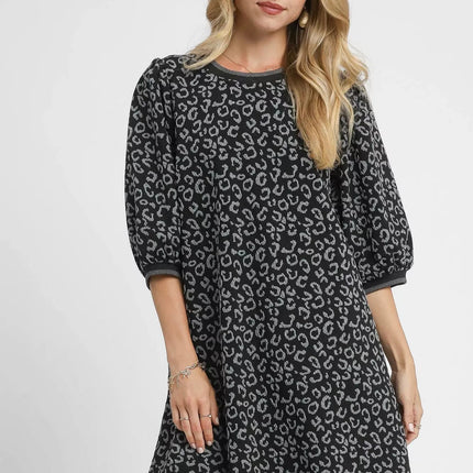 Umgee Leopard Print Jacquard Mini Dress - MimiStylez