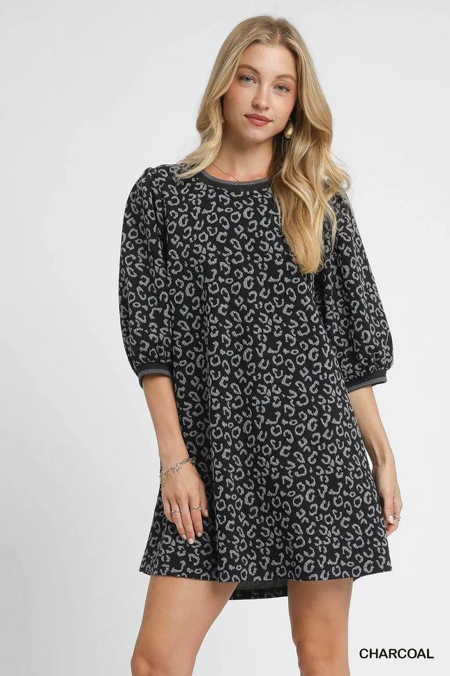 Umgee Leopard Print Jacquard Mini Dress - MimiStylez