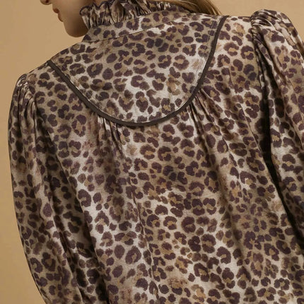 Umgee Leopard Print Ruffle Neck Blouse - MimiStylez