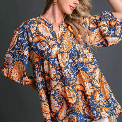 Umgee Mix Paisley Boho Tunic Blouse - MimiStylez