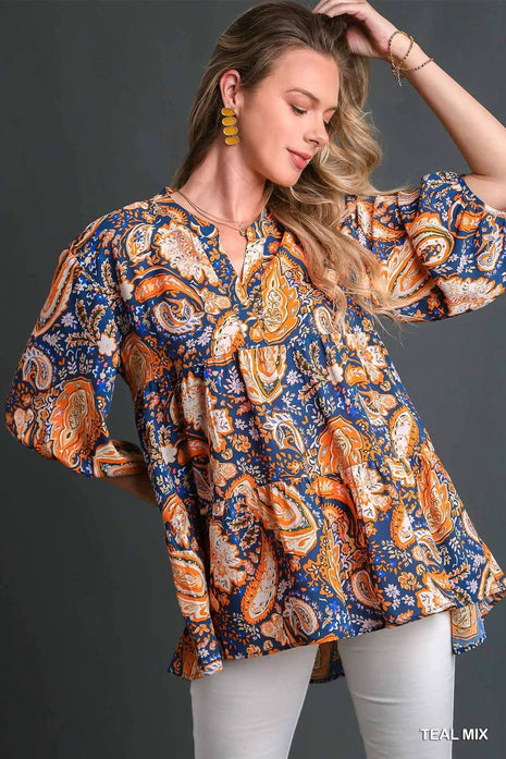 Umgee Mix Paisley Boho Tunic Blouse - MimiStylez