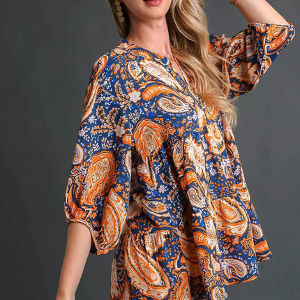Umgee Mix Paisley Boho Tunic Blouse - MimiStylez