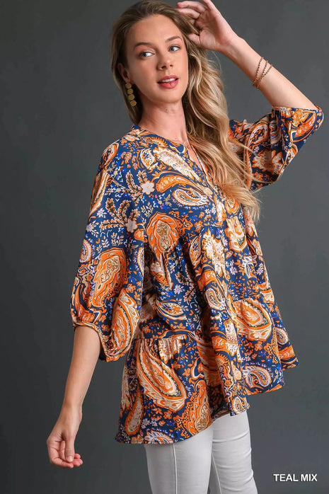 Umgee Mix Paisley Boho Tunic Blouse - MimiStylez