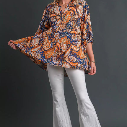 Umgee Mix Paisley Boho Tunic Blouse - MimiStylez