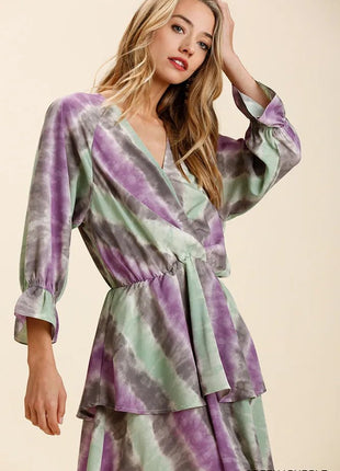 Umgee Tie Dye Ruffled Layered Dress with Elastic Waistband - MimiStylez