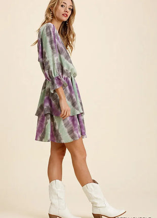 Umgee Tie Dye Ruffled Layered Dress with Elastic Waistband - MimiStylez