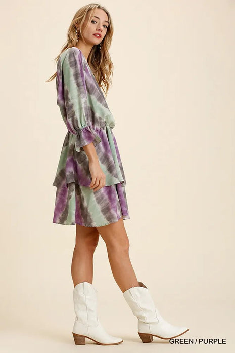 Umgee Tie Dye Ruffled Layered Dress with Elastic Waistband - MimiStylez