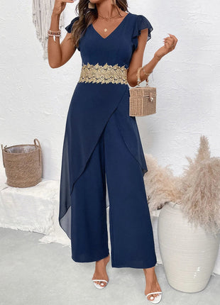 V - Neck Wide Leg Jumpsuit - MimiStylez