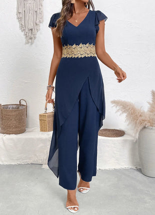 V - Neck Wide Leg Jumpsuit - MimiStylez