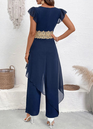 V - Neck Wide Leg Jumpsuit - MimiStylez