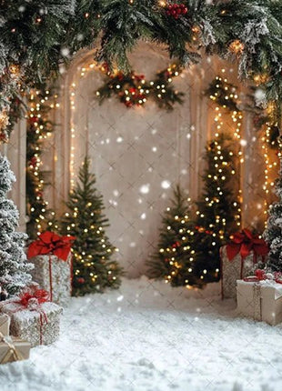 Winter Christmas Forest Glitter Arch Door Xmas Family Portrait Decor Backdrop - MimiStylez