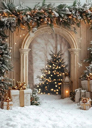 Winter Christmas Forest Glitter Arch Door Xmas Family Portrait Decor Backdrop - MimiStylez