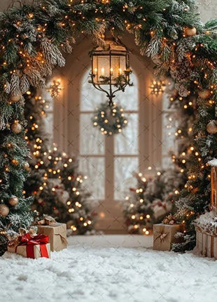 Winter Christmas Forest Glitter Arch Door Xmas Family Portrait Decor Backdrop - MimiStylez