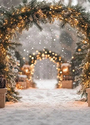 Winter Christmas Forest Glitter Arch Door Xmas Family Portrait Decor Backdrop - MimiStylez