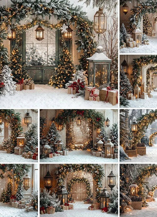 Winter Christmas Forest Glitter Arch Door Xmas Kids Family Portrait Decor Backdrop - MimiStylez