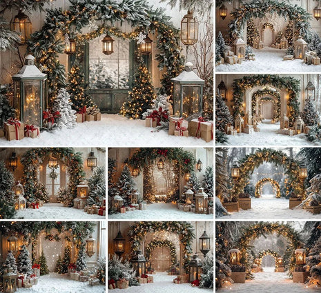 Winter Christmas Forest Glitter Arch Door Xmas Kids Family Portrait Decor Backdrop - MimiStylez