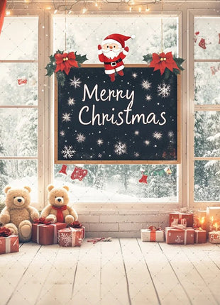 Winter Wonderland Background Banner - Pink Curtains and Snowy Christmas Tree Backdrop - MimiStylez