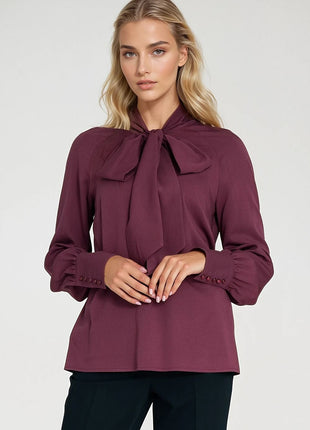 Women’s Elegant Viscose Blouse with Neck Scarf & Long Buttoned Cuffs - MimiStylez