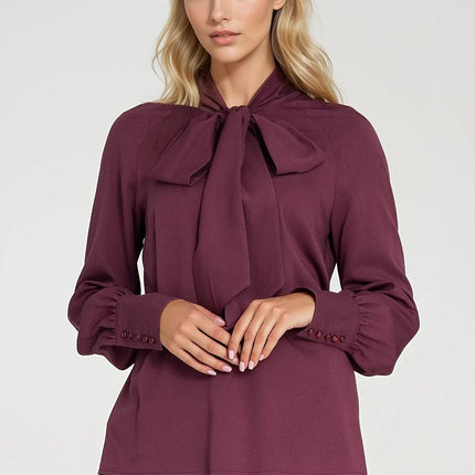Women’s Elegant Viscose Blouse with Neck Scarf & Long Buttoned Cuffs - MimiStylez