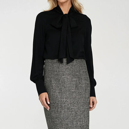 Women’s Elegant Viscose Blouse with Neck Scarf & Long Buttoned Cuffs - MimiStylez