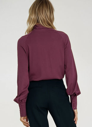 Women’s Elegant Viscose Blouse with Neck Scarf & Long Buttoned Cuffs - MimiStylez