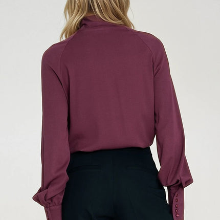 Women’s Elegant Viscose Blouse with Neck Scarf & Long Buttoned Cuffs - MimiStylez