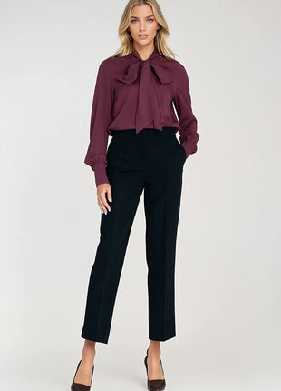 Women’s Elegant Viscose Blouse with Neck Scarf & Long Buttoned Cuffs - MimiStylez