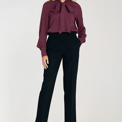 Women’s Elegant Viscose Blouse with Neck Scarf & Long Buttoned Cuffs - MimiStylez