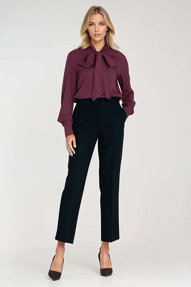 Women’s Elegant Viscose Blouse with Neck Scarf & Long Buttoned Cuffs - MimiStylez