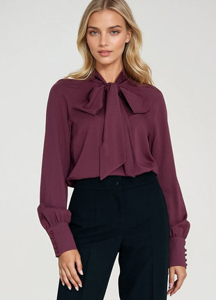 Women’s Elegant Viscose Blouse with Neck Scarf & Long Buttoned Cuffs - MimiStylez